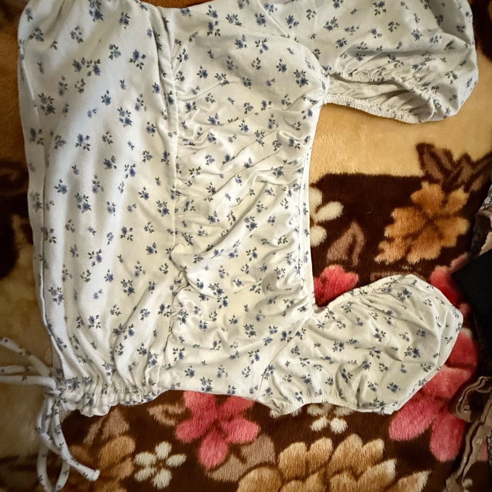Hollister White Top with Blue Floral Design